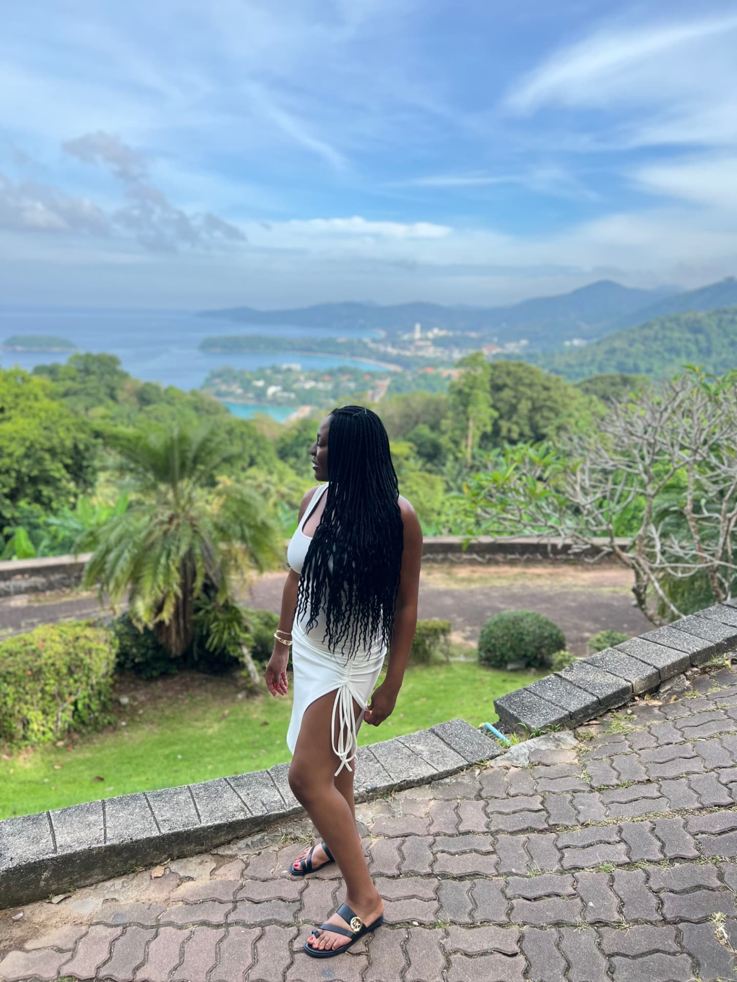 Jenn at a Phuket viewpoint overlooking the bays and hillsides