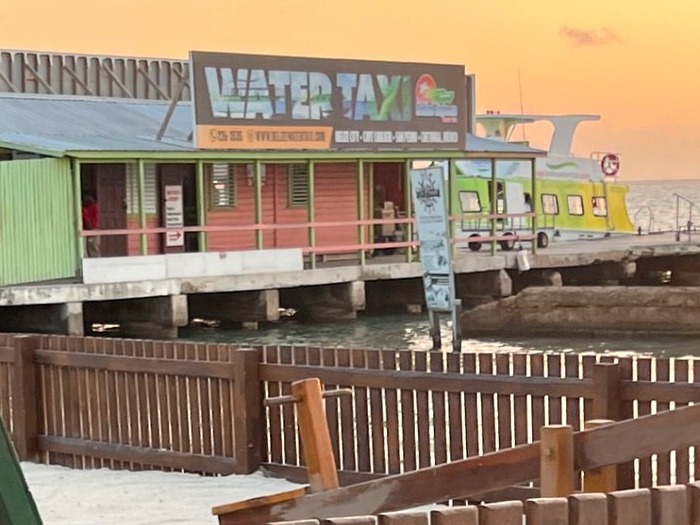 The water taxi terminal in San Pedro at sunset